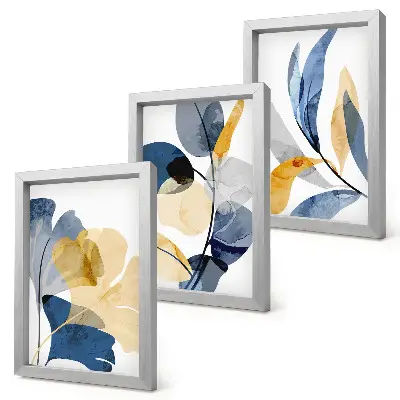 Conjunto de 3 quadros decorativos com motivos vegetais em estilo aquarela
