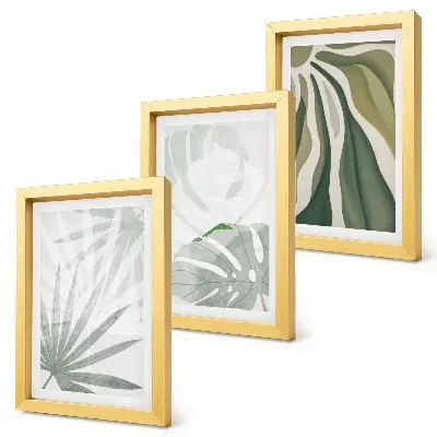 Conjunto de molduras com imagens com folhas de plantas em tons de verde e cinza