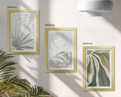 Conjunto de molduras com imagens com folhas de plantas em tons de verde e cinza