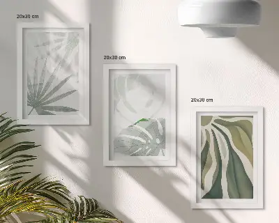 Conjunto de molduras com imagens com folhas de plantas em tons de verde e cinza