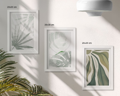 Conjunto de molduras com imagens Folhas de plantas em tons de verde e cinza.