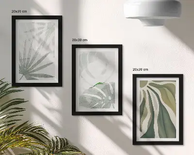 Conjunto de molduras com imagens com folhas de plantas em tons de verde e cinza
