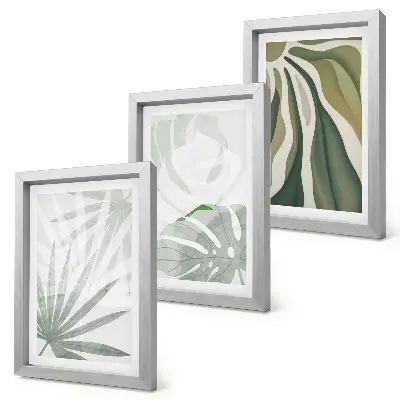 Conjunto de molduras com imagens com folhas de plantas em tons de verde e cinza