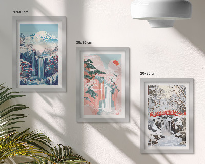 Conjunto de molduras com imagens Paisagens montanhosas e cachoeiras em diferentes estações do ano.