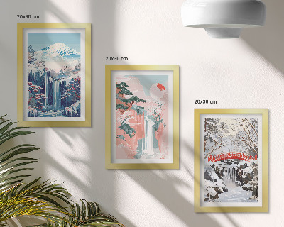 Conjunto de molduras com imagens Paisagens montanhosas e cachoeiras em diferentes estações do ano.