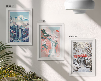 Conjunto de molduras com imagens Paisagens montanhosas e cachoeiras em diferentes estações do ano.