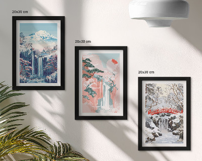 Conjunto de molduras com imagens Paisagens montanhosas e cachoeiras em diferentes estações do ano.