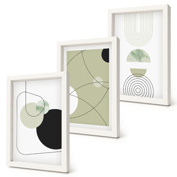 Conjunto de 3 quadros decorativos Formas abstratas em cores suaves