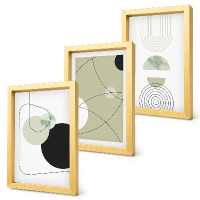 Conjunto de 3 quadros decorativos Formas abstratas em cores suaves