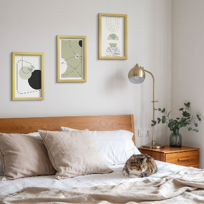 Conjunto de 3 quadros decorativos Formas abstratas em cores suaves