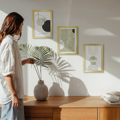 Conjunto de 3 quadros decorativos Formas abstratas em cores suaves