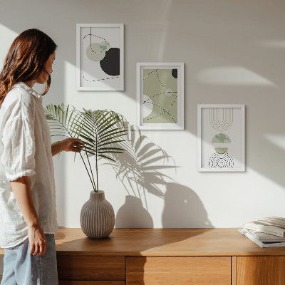 Conjunto de 3 quadros decorativos Formas abstratas em cores suaves