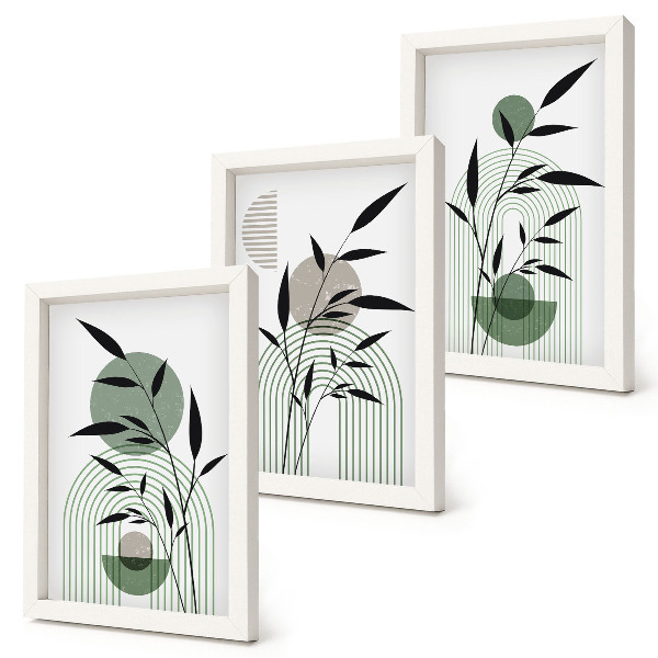 Tríptico com moldura Composições abstratas de plantas, estilo boho