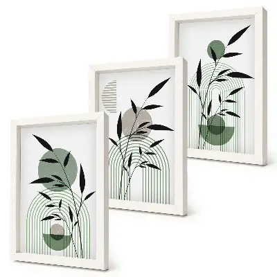Tríptico com moldura composições abstratas de plantas em estilo boho