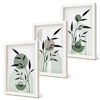 Tríptico com moldura Composições abstratas de plantas, estilo boho