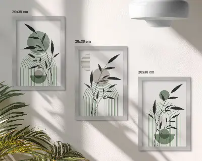 Tríptico com moldura composições abstratas de plantas em estilo boho