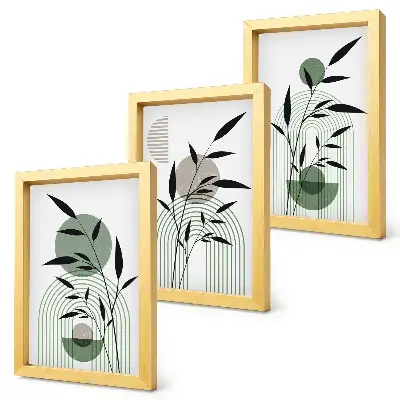 Tríptico com moldura composições abstratas de plantas em estilo boho