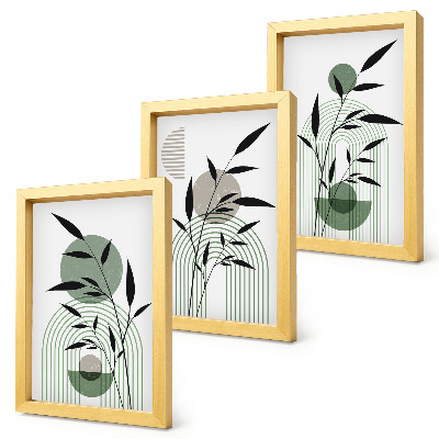 Tríptico com moldura Composições abstratas de plantas, estilo boho