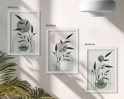 Tríptico com moldura composições abstratas de plantas em estilo boho