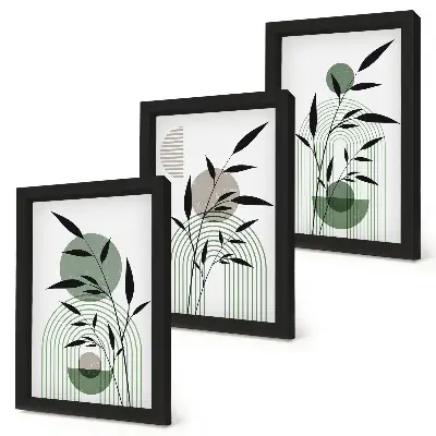 Tríptico com moldura composições abstratas de plantas em estilo boho