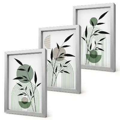 Tríptico com moldura composições abstratas de plantas em estilo boho