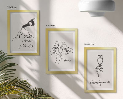 Conjunto de 3 quadros decorativos Momentos alegres com vinho e champanhe em desenho linear