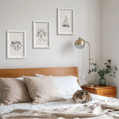 Conjunto de molduras com imagens vista da casa à beira-mar com brinde de taças e veleiro