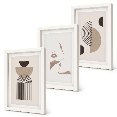 Conjunto de 3 quadros decorativos Formas geométricas abstratas e silhueta facial