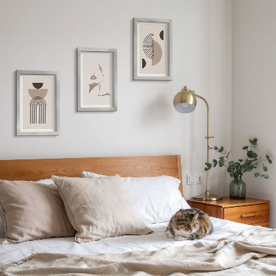 Conjunto de 3 quadros decorativos Formas geométricas abstratas e silhueta facial