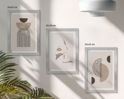 Conjunto de 3 quadros decorativos Formas geométricas abstratas e silhueta facial