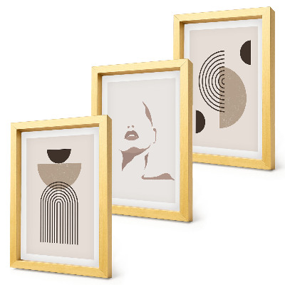 Conjunto de 3 quadros decorativos Formas geométricas abstratas e silhueta facial