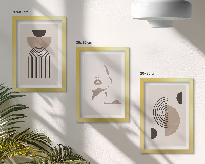 Conjunto de 3 quadros decorativos Formas geométricas abstratas e silhueta facial
