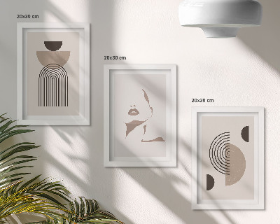Conjunto de 3 quadros decorativos Formas geométricas abstratas e silhueta facial