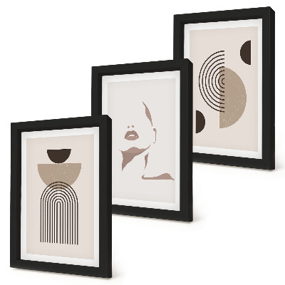 Conjunto de 3 quadros decorativos Formas geométricas abstratas e silhueta facial