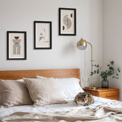 Conjunto de 3 quadros decorativos Formas geométricas abstratas e silhueta facial