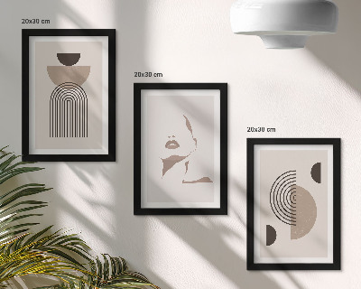 Conjunto de 3 quadros decorativos Formas geométricas abstratas e silhueta facial