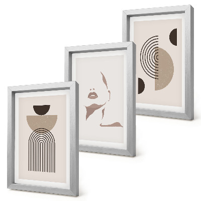 Conjunto de 3 quadros decorativos Formas geométricas abstratas e silhueta facial