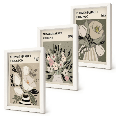 Tríptico com moldura Arranjos florais em estilo retrô de diversas cidades