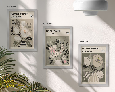 Tríptico com moldura Arranjos florais em estilo retrô de diversas cidades