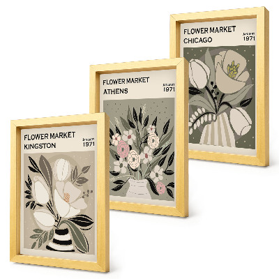 Tríptico com moldura Arranjos florais em estilo retrô de diversas cidades