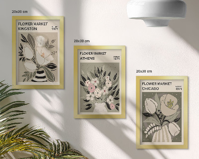 Tríptico com moldura Arranjos florais em estilo retrô de diversas cidades