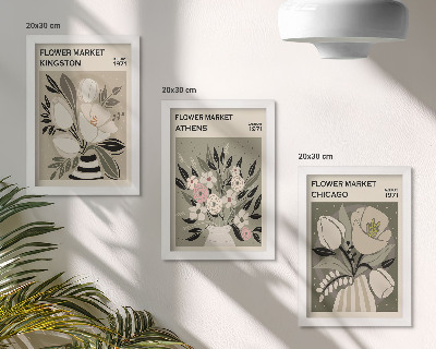 Tríptico com moldura Arranjos florais em estilo retrô de diversas cidades