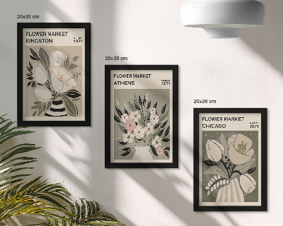 Tríptico com moldura Arranjos florais em estilo retrô de diversas cidades