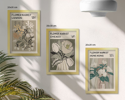 Conjunto de 3 quadros decorativos Mercados de flores em Londres, Chicago e Hong Kong