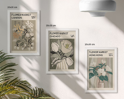 Conjunto de 3 quadros decorativos Mercados de flores em Londres, Chicago e Hong Kong