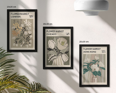 Conjunto de 3 quadros decorativos Mercados de flores em Londres, Chicago e Hong Kong