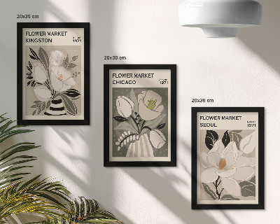 Conjunto de molduras com imagens Flores dos mercados de Kingston, Chicago e Seul em estilo retrô.