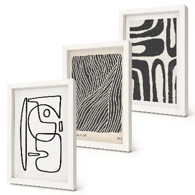Tríptico com moldura padrões abstratos com linhas e texturas sobre fundo claro