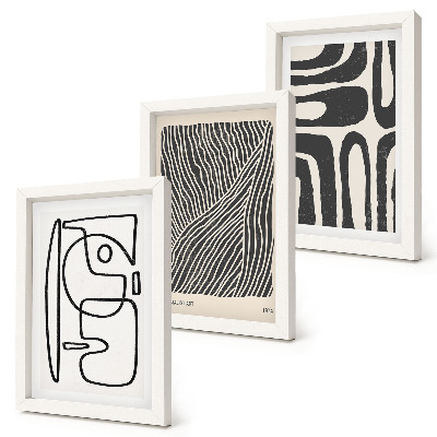 Tríptico com moldura Padrões abstratos com linhas e texturas sobre um fundo claro.