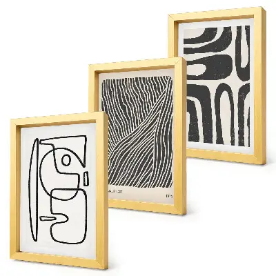 Tríptico com moldura padrões abstratos com linhas e texturas sobre fundo claro